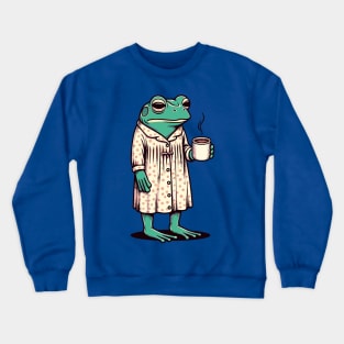 Sleepy tired frog with coffee Crewneck Sweatshirt